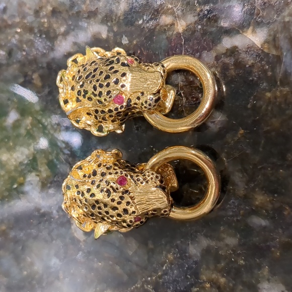 1989 Franklin Mint Duchess of Windsor Panther Knocker Earrings - Picture 2 of 6